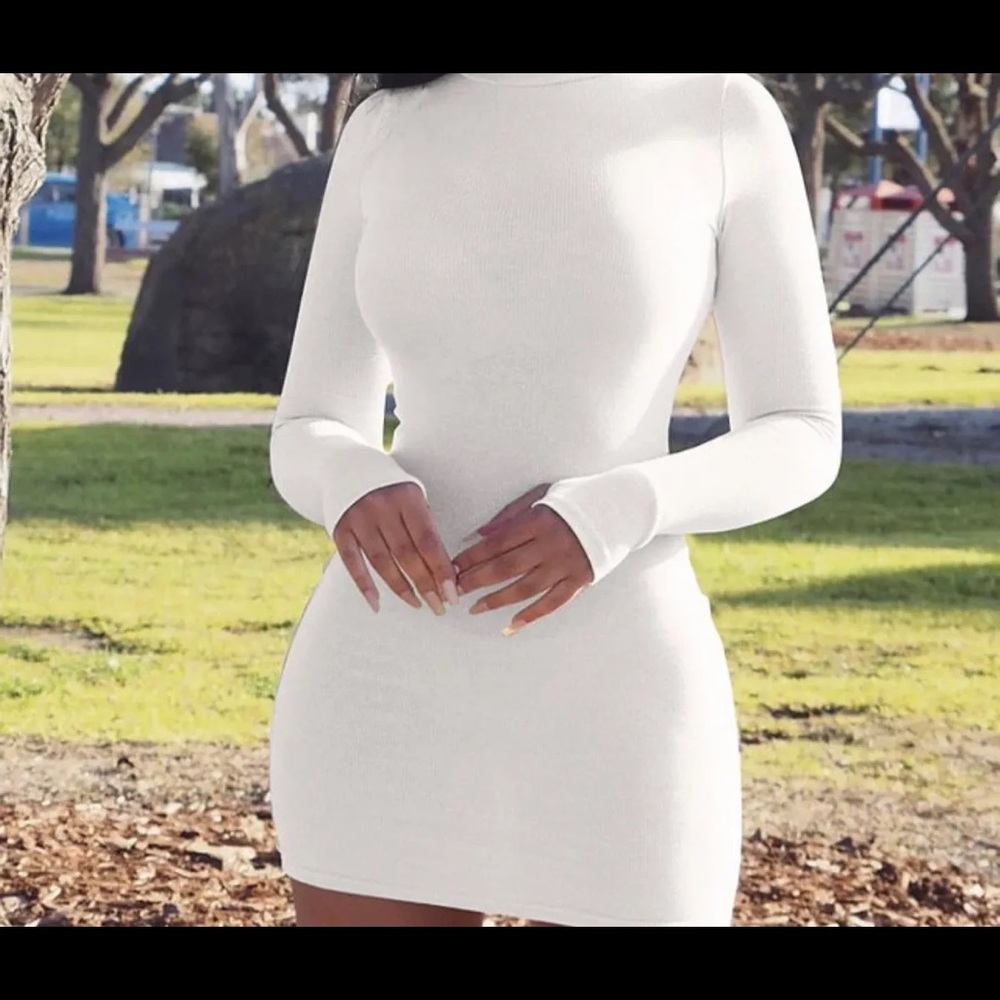 High neck white short dress